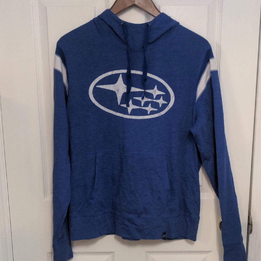 New Era Blue Hoodie with White Subaru Logo